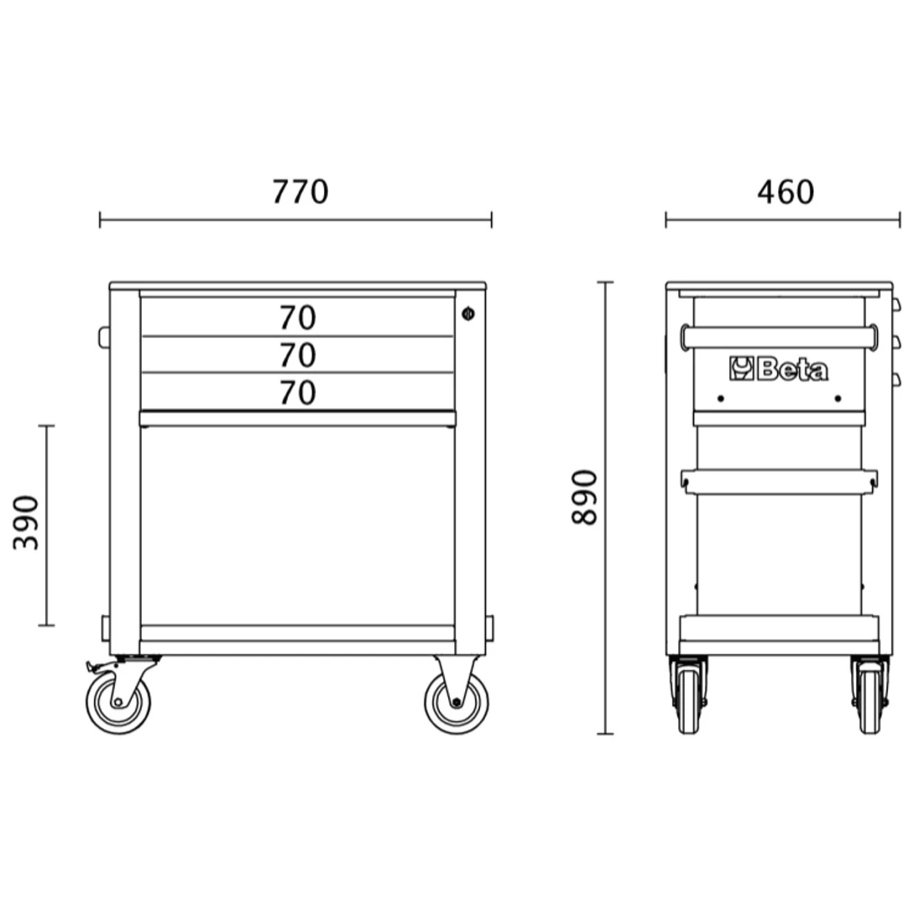 Beta Service Tool Trolley With 3 Drawers 2 Beta Service Tool Trolley With 3 Drawers - Image 2